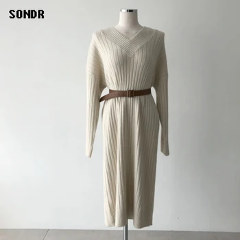 Ženski Pulover Obleke iz Enega Kosa korejski Naravnost Proti-Vrat Obleke 2020 Jeseni, Pozimi Mid-Dolžina Obleko Znanja Pleteni Pulover Obleko